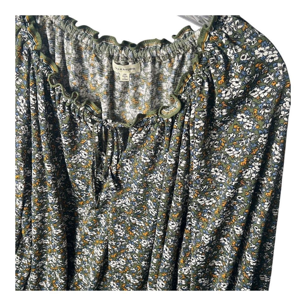 Max Studio Peasant Top Womens Sz 2X Long‎ Sleeve Ruffle Neckline Blouse